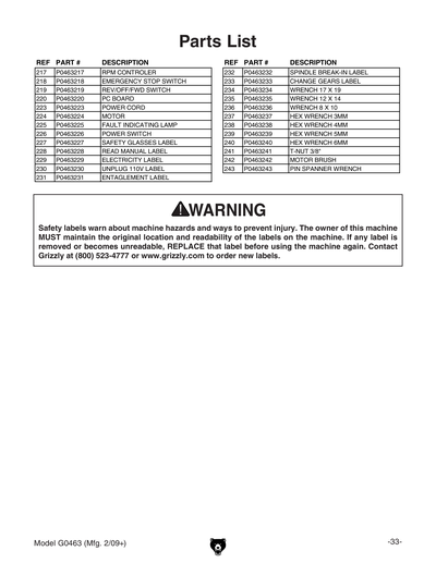 Part Diagram for G0463
