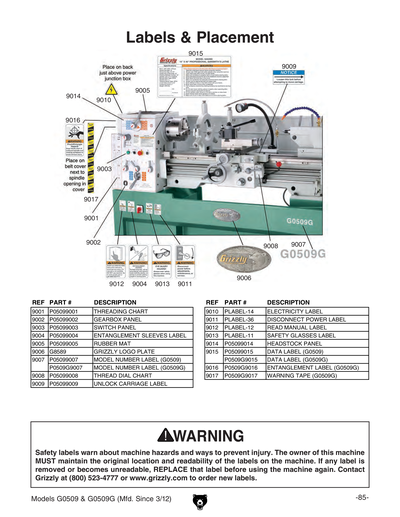 Part Diagram for G0509