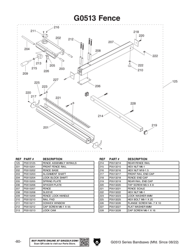 Parts for G0513A40 17