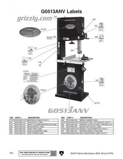 Parts for G0513ANV 17