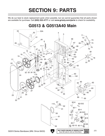 Parts for G0513X2 17