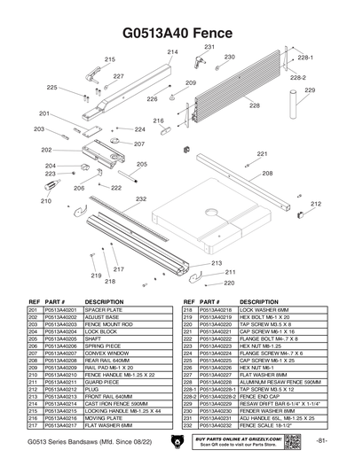 Part Diagram for G0513X2
