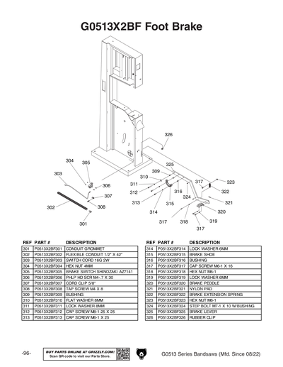Part Diagram for G0513X2