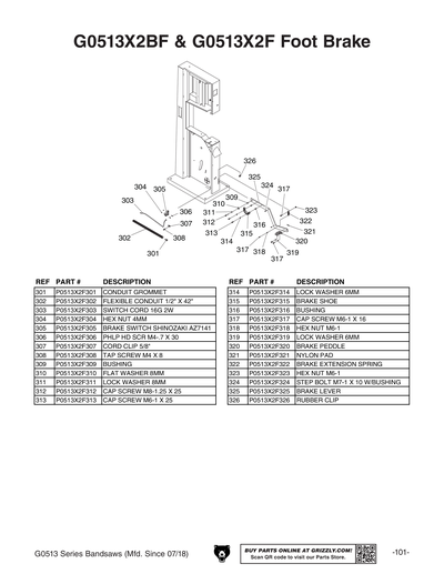 Part Diagram for G0513X2B