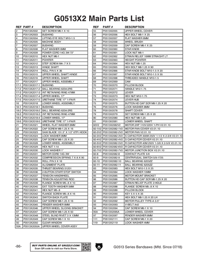 Part Diagram for G0513X2F