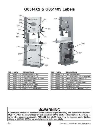 Part Diagram for G0514X2