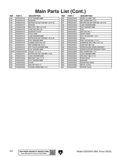 Part Diagram for G0555XH