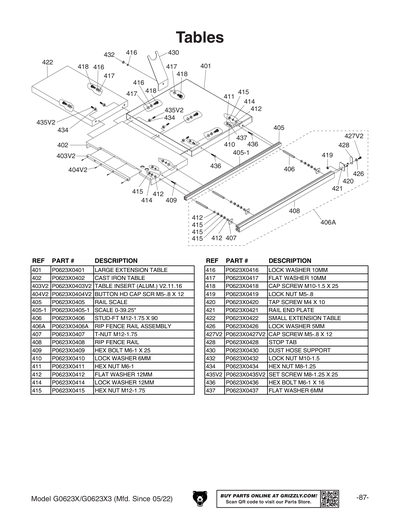 Part Diagram for G0623X3