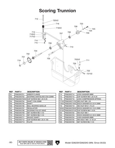 Part Diagram for G0623X