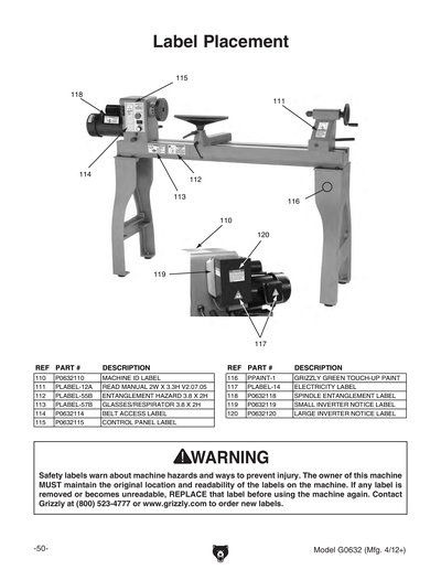 Parts for G0632 16