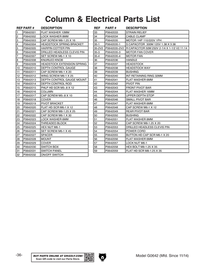 Part Diagram for G0642