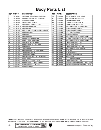 Part Diagram for G0718