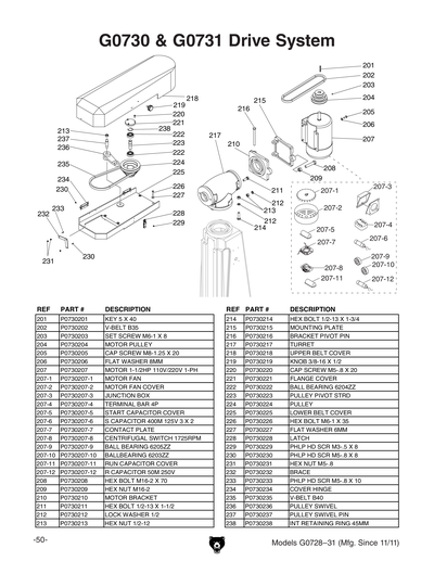 Parts for G0730 8
