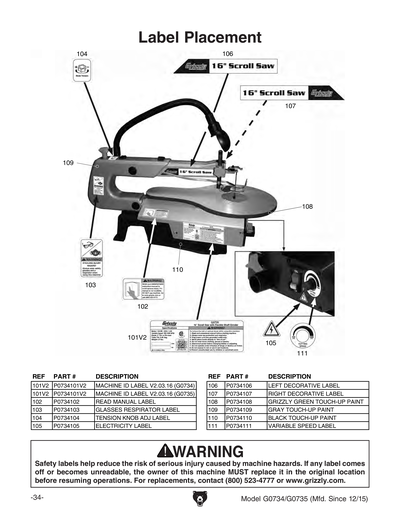 Part Diagram for G0735