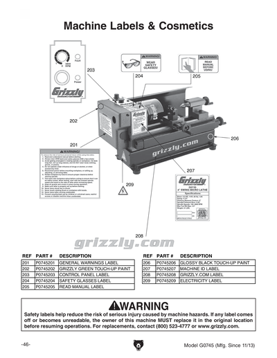 Parts for G0745 4