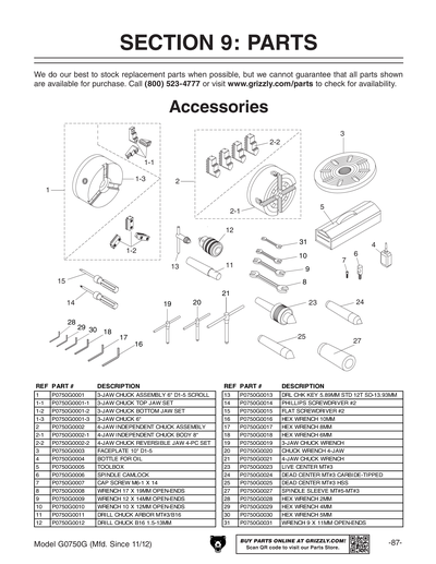 Part Diagram for G0750G