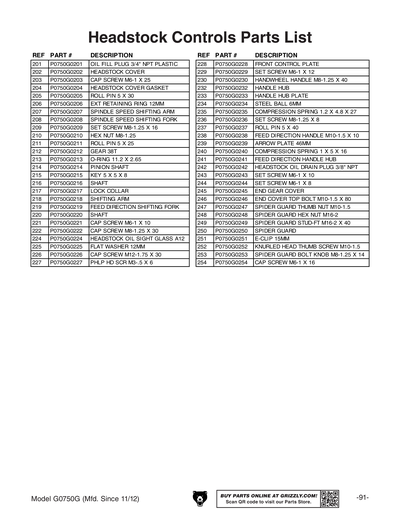 Part Diagram for G0750G