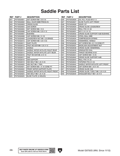Part Diagram for G0750G