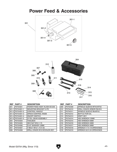 Parts for G0754 8