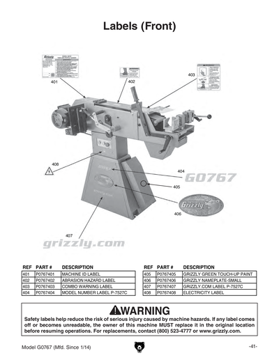 Part Diagram for G0767