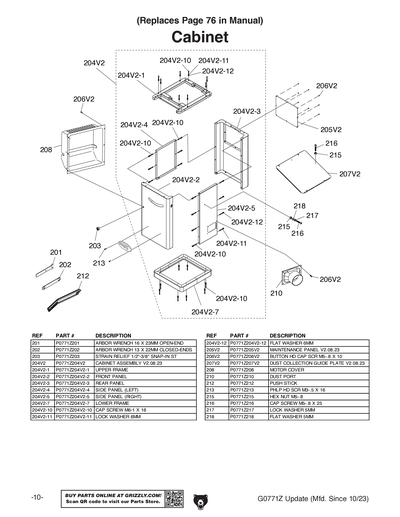 Parts for G0771Z 10