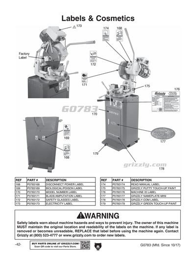 Parts for G0783 11