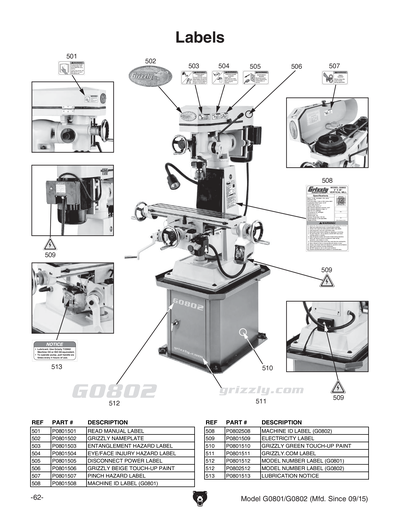 Part Diagram for G0801