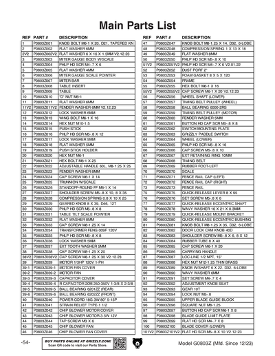 Part Diagram for G0803Z