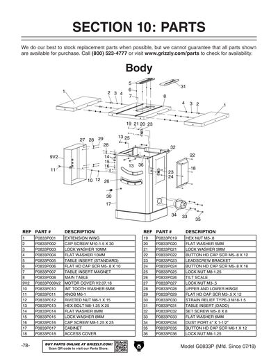 Part Diagram for G0833P