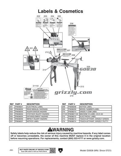 Part Diagram for G0838