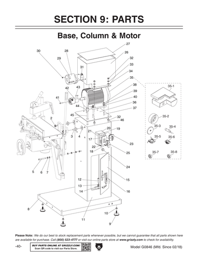 Parts for Horizontal Slot Mortiser - Grizzly Industrial, Inc.
