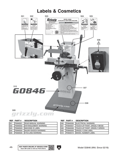 Parts for Horizontal Slot Mortiser - Grizzly Industrial, Inc.