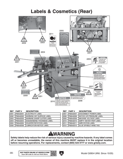 projectG4オーダーページ Parts for G0854 Compact Automatic Edgebander - Grizzly Industrial