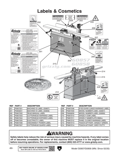 Parts for G0858 8