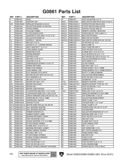 Part Diagram for G0860