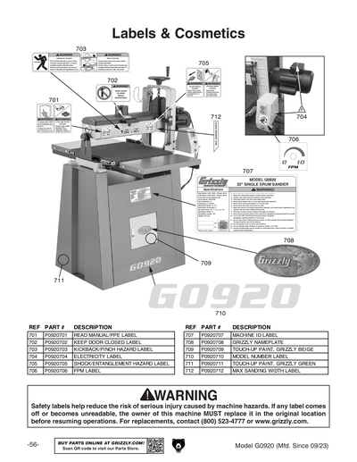 Part Diagram for G0920