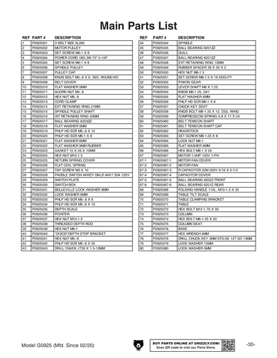 Part Diagram for G0925