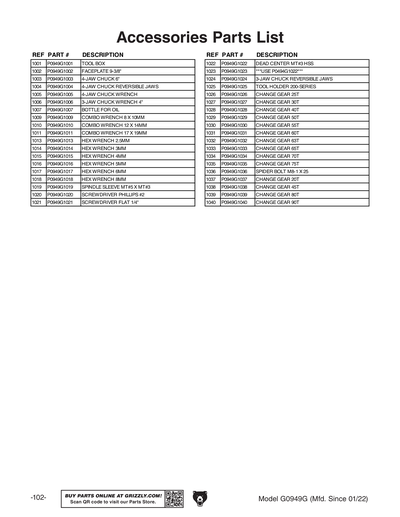 Part Diagram for G0949G
