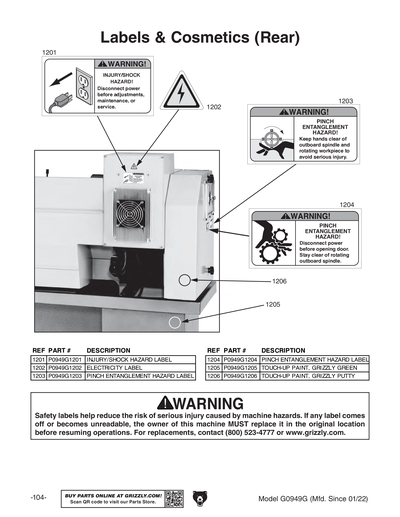 Parts for G0949G 12