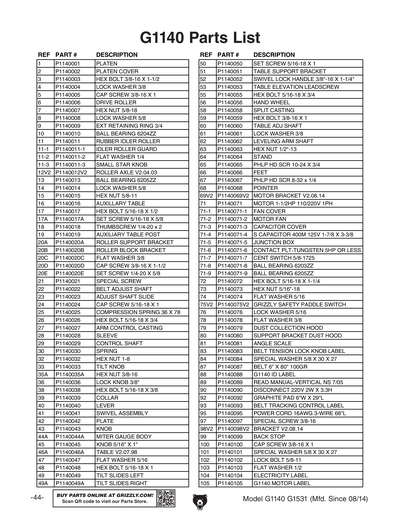 Part Diagram for G1140