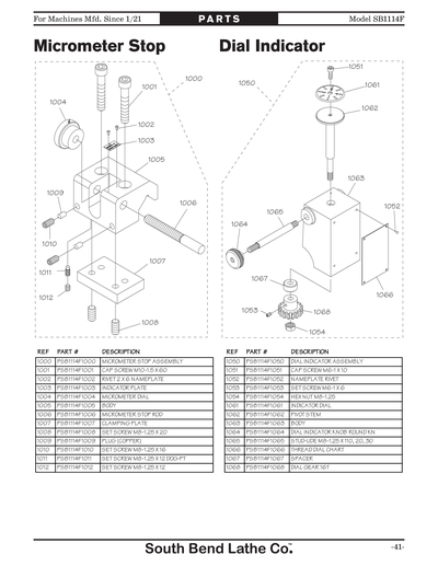Part Diagram for SB1114F