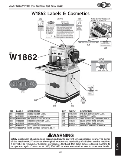 Parts for W1862 15