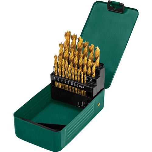 Image for Grizzly PRO T33691 - M2 HSS TiN-Coated Brad Point Bit Set, 25 Pc.