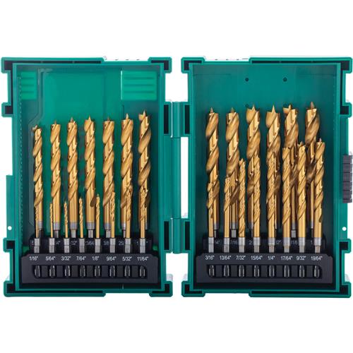 Image for Grizzly PRO T34202 - 29-PC M2 HSS TiN-Coated Quick Release Hex Shank Brad Point Bit Set